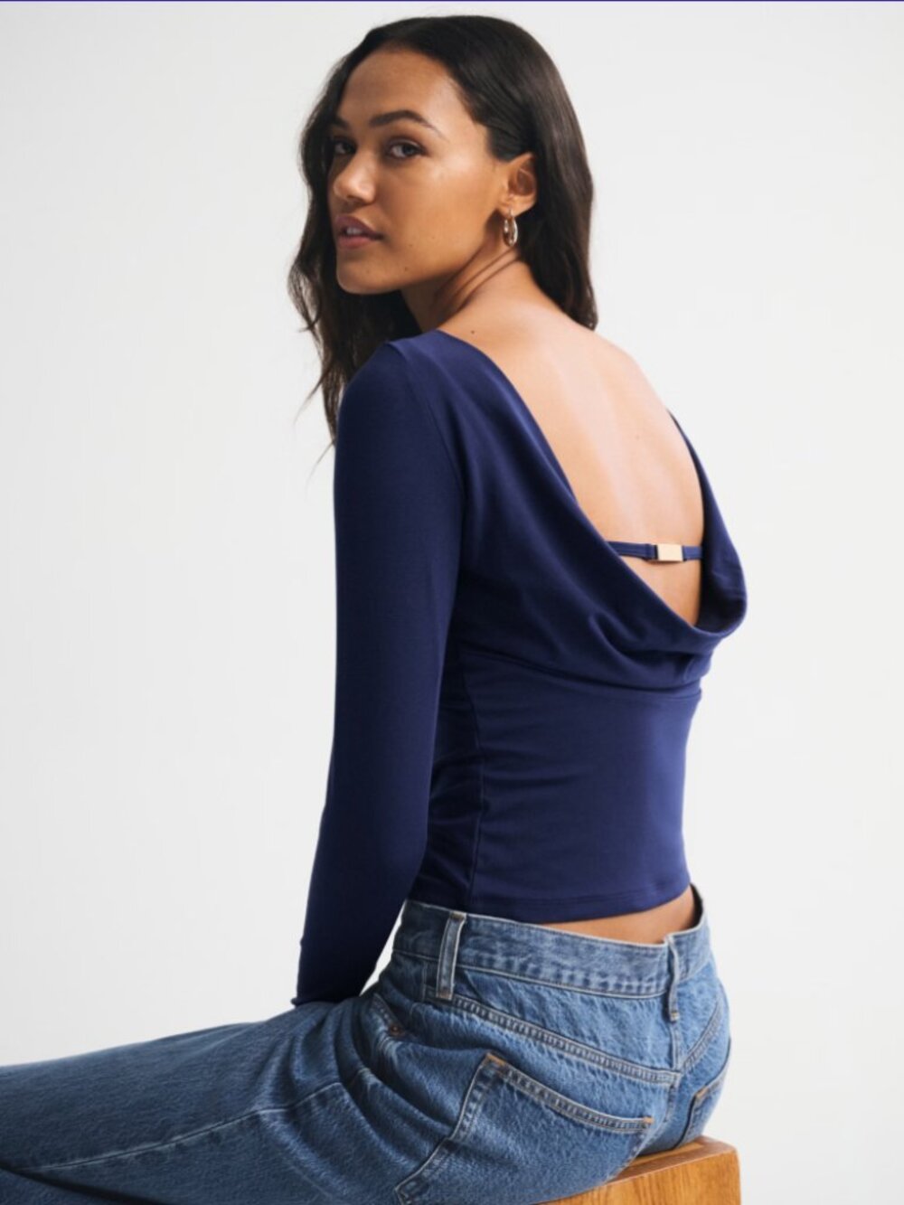 Abercrombie and Fitch Bra-Free Cowl-Back Hardware Top Navy Blue Size Medium